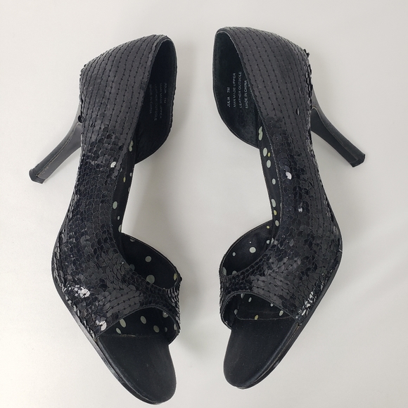 Rampage JULIA Black Sequined Open Toe Heels - Picture 5 of 11